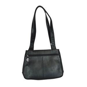 Vintage Aurielle Black Leather Dual Strap Shoulder Bag Purse Timeless Capsule